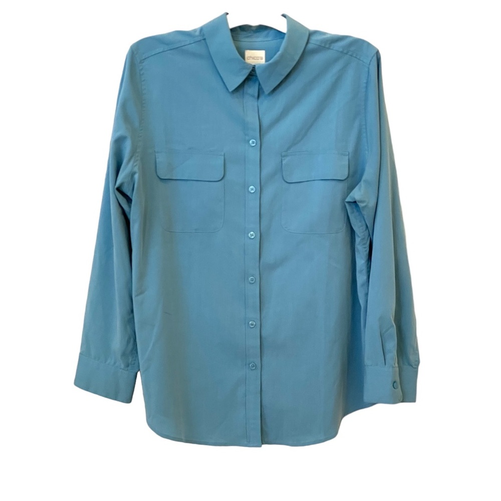 Robin’s egg blue silky soft blouse
